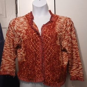 Lucky Brand Rust Orange Chenille Open-Front Women's Sweater Jacket. Sz. XL